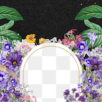 Purple flower field png frame, arch shaped, transparent design