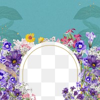 Purple flower field png frame, arch shaped, transparent design