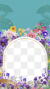 Purple flower field png frame, arch shaped, transparent design