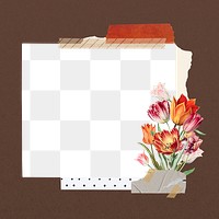 Note paper frame png Summer flowers collage, transparent design