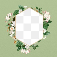 White wedding flower png frame, geometric shape, transparent design