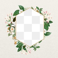 White wedding flower png frame, geometric shape, transparent design