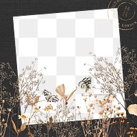 Autumn aesthetic png frame, leaf branch and butterfly collage, transparent design