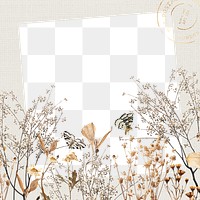 Autumn aesthetic png frame, leaf branch and butterfly collage, transparent design