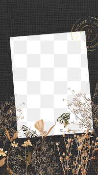 Autumn aesthetic png frame, leaf branch and butterfly collage, transparent design