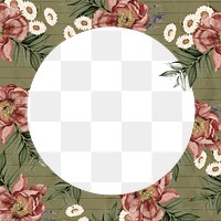 Circle paper png frame, pink vintage flower collage, transparent design
