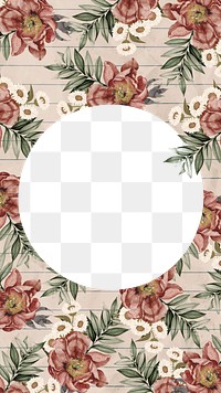 Circle paper png frame, pink vintage flower collage, transparent design