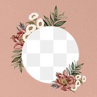 Circle paper png frame, pink vintage flower collage, transparent design