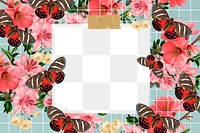 Pink butterfly png frame, note paper collage, transparent design