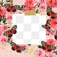 Pink butterfly png frame, note paper collage, transparent design