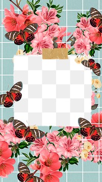 Pink butterfly png frame, note paper collage, transparent design