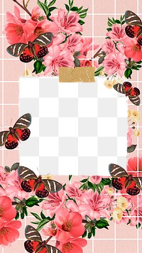 Pink butterfly png frame, note paper collage, transparent design