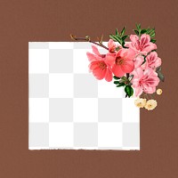 Note paper png frame, cherry blossom flowers collage, transparent design