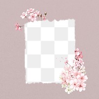 Note paper png frame, cherry blossom flower collage, transparent design