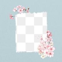 Note paper png frame, cherry blossom flower collage, transparent design