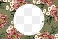 Circle paper png frame, pink vintage flower collage, transparent design