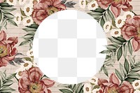 Circle paper png frame, pink vintage flower collage, transparent design