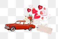 Wedding getaway car png, heart balloons remix, transparent background