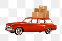 Car carrying png moving boxes, vintage remix, transparent background