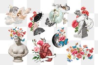 Aesthetic vintage png sculpture, flower set, transparent background. Remixed by rawpixel.