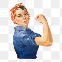 Vintage woman png flexing muscle illustration, transparent background. Remixed by rawpixel.