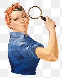 Woman png holding magnifying glass illustration, transparent background. Remixed by rawpixel.