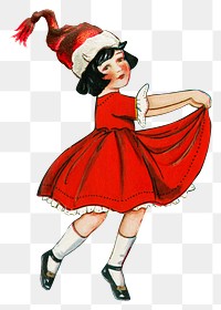 Dancing little girl png sticker, vintage Christmas illustration, transparent background. Remixed by rawpixel.