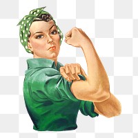 Vintage woman png flexing muscle illustration, transparent background. Remixed by rawpixel.