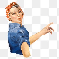 Woman png pointing her finger, vintage illustration, transparent background. Remixed by rawpixel.