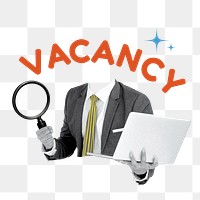 Vacancy word png sticker, jobs head businessman remix on transparent background