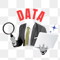 Data word png sticker, data head businessman remix on transparent background