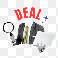 Deal word png sticker, sale head businessman remix on transparent background