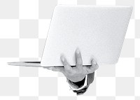 Hand holding laptop png, transparent background