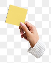 PNG Woman holding a sticky note, collage element on transparent background