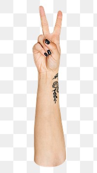 V sign png hand gesture, victory sign language on transparent background