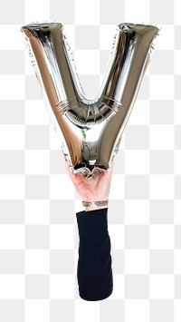 V alphabet balloon png held by hand, transparent background