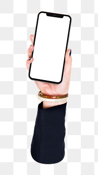 Smartphone png in hand, transparent background