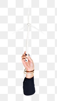 Wind power png in hand, transparent background