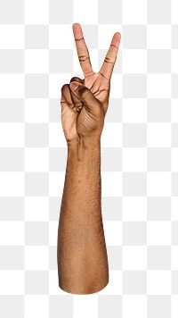 V sign png black hand gesture, peace sign language on transparent background