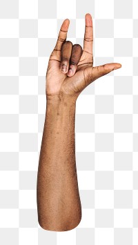 Love png black hand gesture, love sign language on transparent background