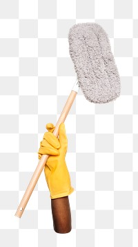 Mop png in black hand, transparent background