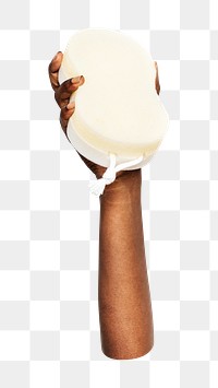 Sponge png in black hand, transparent background