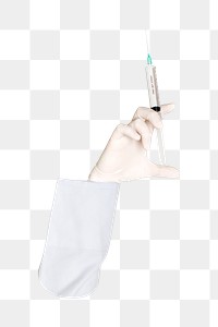 Syringe png in hand, transparent background