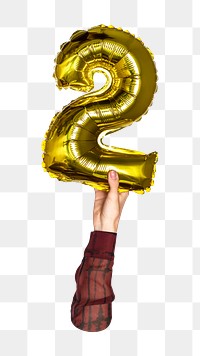Png number 2 balloon in hand, transparent background