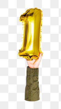 Png number one balloon in hand on transparent background