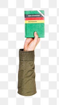 Dictionary book png in hand on transparent background