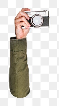 Camera png in hand, transparent background