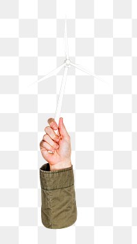 Wind power png in hand, transparent background