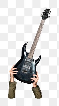 Electric guitar png in hand, transparent background