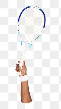 Tennis racket png in hand on transparent background